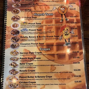 January 2025 Menu - Waffles, French Toast, Crepes