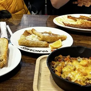 Sour dough toast, German crêpes, Chorizo and Eggs Combo, crêpe combo.