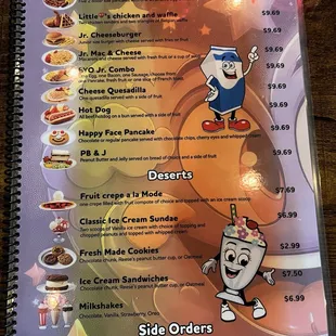 January 2025 Menu - Kids Menu, Desserts, Side Orders