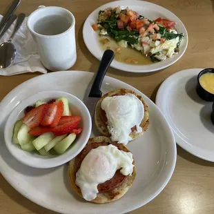 Eggs Benedict Combo and omelette