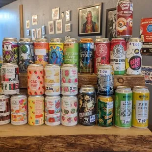 a display of cans of beer