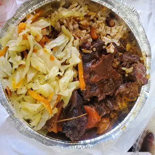 I ordered the oxtail, rice and peas and vegetables.