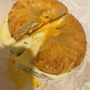 #3 egg, cheese, turkey ham, asaigio bagel