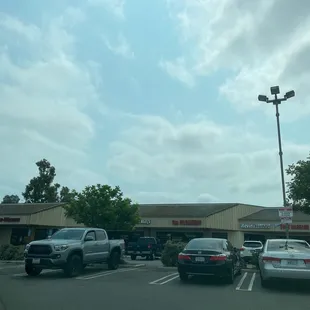 Plenty of parking. Exterior shot.