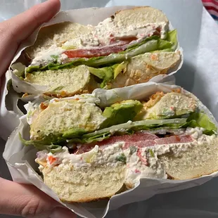 Veggie sandwich with avocado, no cucumber.