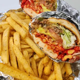 Saint&apos;s chopped cheese with hot cheetos