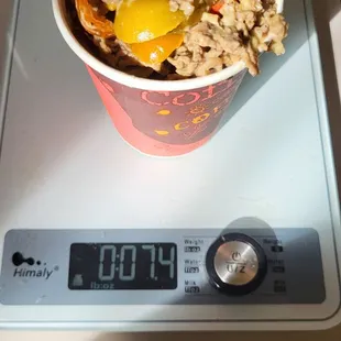 less than 1/2 lb (tare) meat, peppers, onions and cheese.