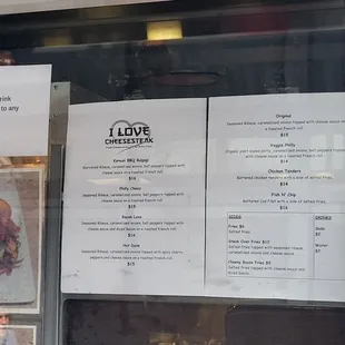 Menu - prices are $14 - $16.