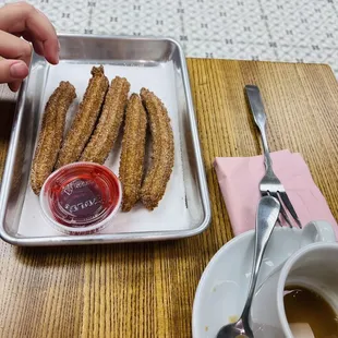 The 5 Mini churros with strawberry sauce