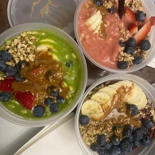 Greens Bowl, Strawberry Bowl and Smooth Acai Bowl
