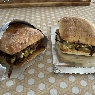 Peperoncini beef on ciabatta, broiled.