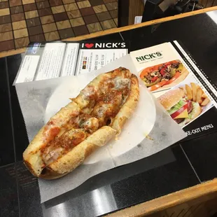 Delicious Meatball sub, best I ever had. ONLY AT NICKS!!