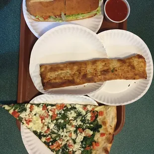 cheese steak | meatball stromboli | spinach tomato white pizza