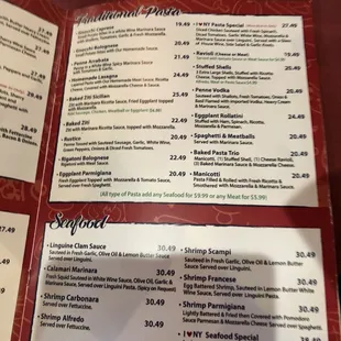 One page of the menu where I found Rustico entree