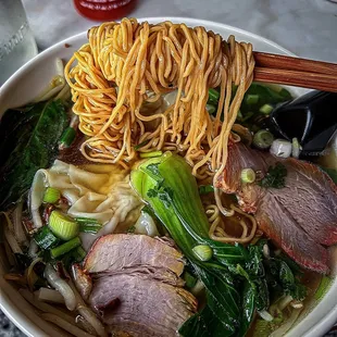 Wontons And Bbq Pork noodle soup