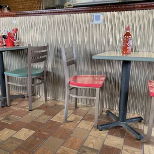 a table and chairs in a restaurant