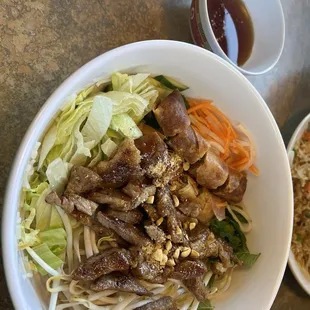 Vermicelli Bowl with Grilled Pork and Spring Roll