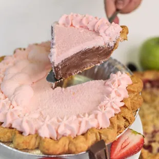 a slice being taken out of a pie