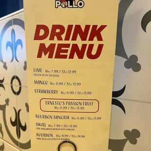 Drink menu