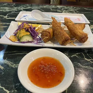 Pork egg rolls, light, crisp, yummy!