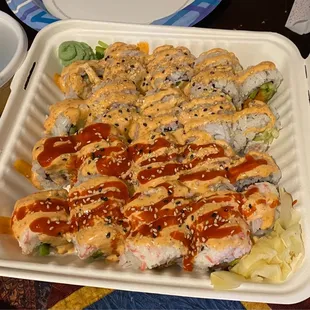 Several rolls including 911, Dynamite, Spicy California, Spicy Salmon. All were great!