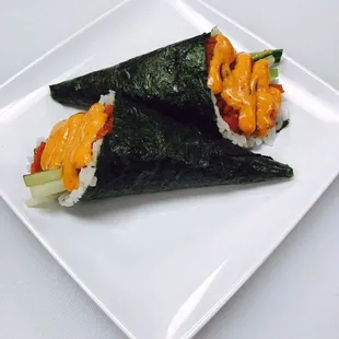 Spicy tuna hand rolls