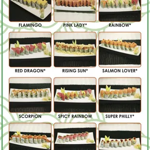 menu, sushi and sashimi