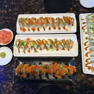 Top down: Psycho roll, James Dean roll, Clovis Mafia roll, and Fish Gone Wild roll(right)