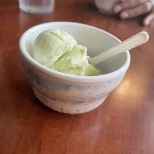 Complimentary green tea ice cream