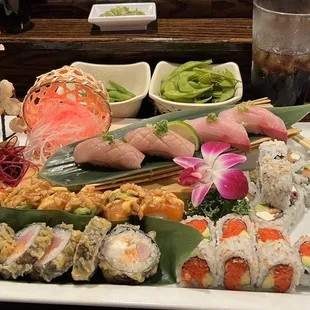 Spicy tuna, sunshine roll, love wheel roll, Los diablos, fresh yellowtail sushi and toro sushi