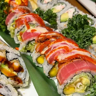 a variety of sushi rolls