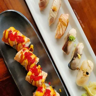 Spicy Seared Salmon Roll ($18) &amp; Seared Tasting ($26)