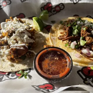 Papa chorizo egg taco