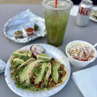 Pastor and Chicken Tacos... add avocado