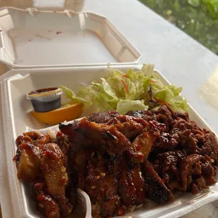 Combination Teriyaki Plate: thai chicken and pork 10/10