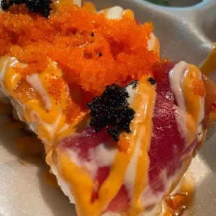 a close up of a sushi