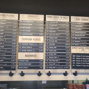 a menu on a wall