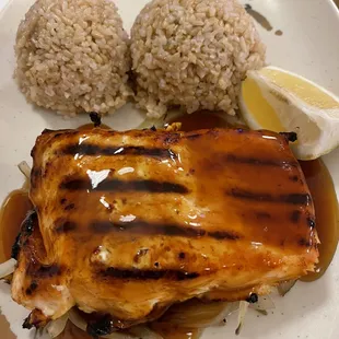 Salmon Teriyakiwith brown rice (no extra charge)