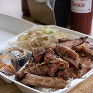 Chicken Teriyaki w/ rice and steamed vegetables.