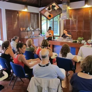 Culinary tour members learned how to cook Thai foods with local chef. In Phuket at the Blue Elephant Thai Cooking School