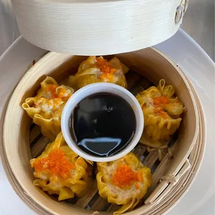 dumplings in a steamer basket