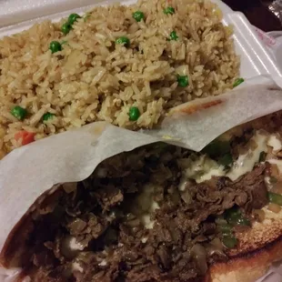 cheese steak and shrimp fried rice