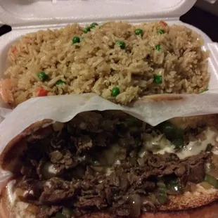 a sandwich with rice and meat