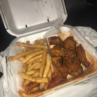 WTF wings (excuse the presentation, sauce poured out of the boat while driving)