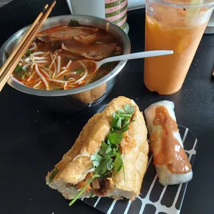 Door Dash - 1 shrimp spring roll (A3), 1/2 a grilled pork sandwich, Bun Bo Hue (K54),  Thai tea