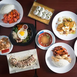 a variety of asian food