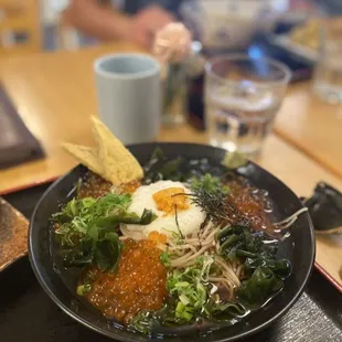 Salmon eggs on soba
