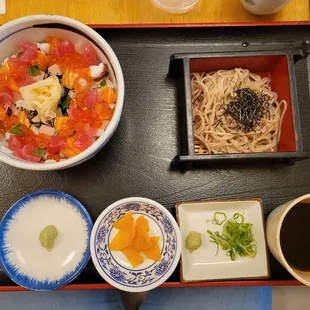 Bara chirashi with cold soba