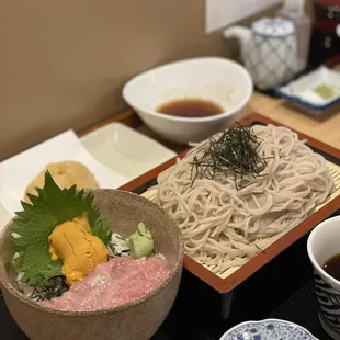 Cold soba &amp; tuna/uni combo