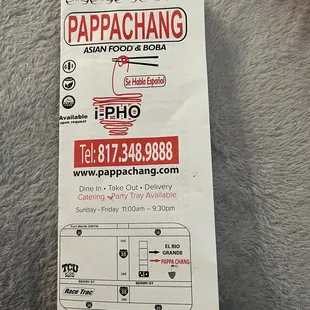 Menu front with updated number